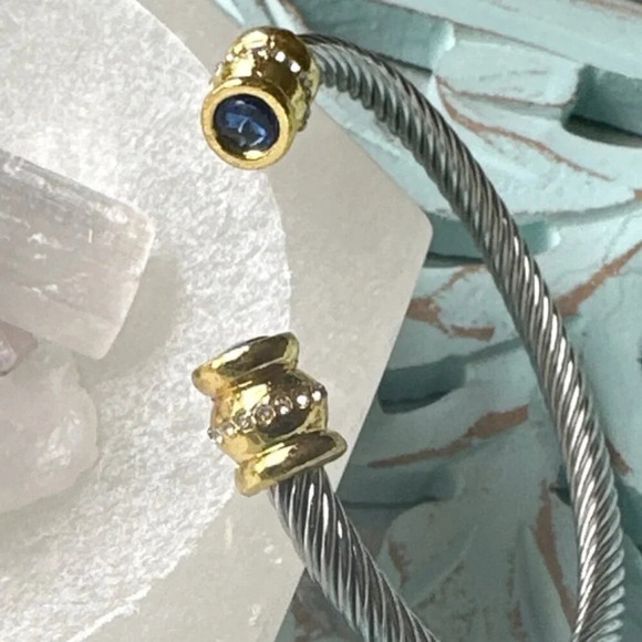 Sapphire blue big Zirconia jewel tone statement cuff luxury bracelet a classic - Picture 4 of 6